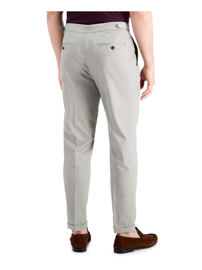 TASSO ELBA Mens Fashion Gray Pleated Tapered Classic Fit Stretch Pants 32W X 30L