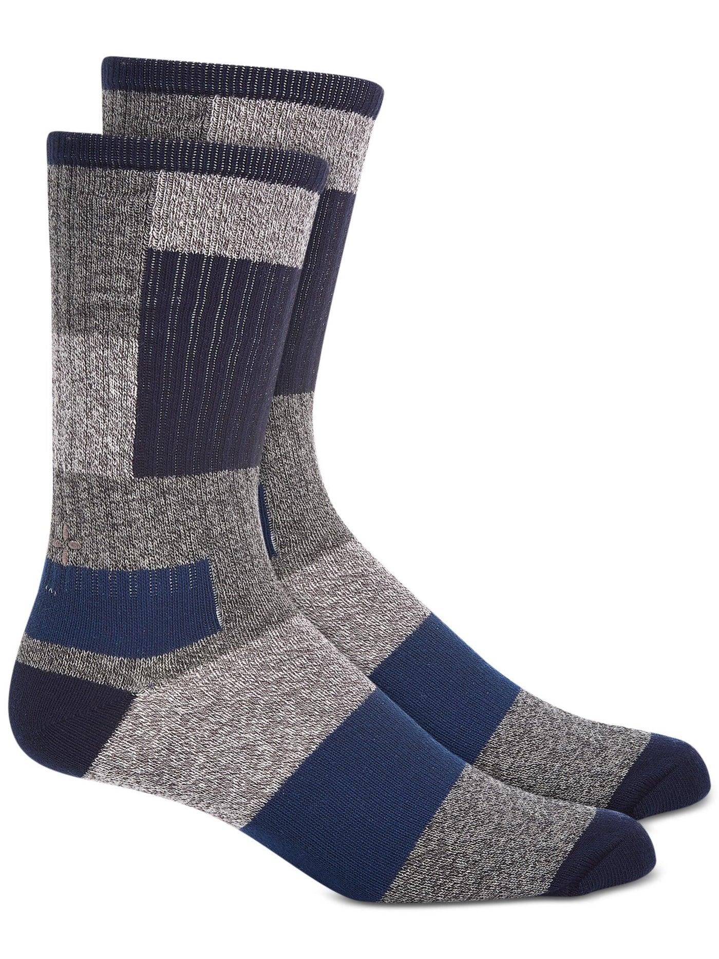 SUN STONE Mens Navy Patchwork Logo Contrast Heel And Toe Ribbed Casual Crew Socks 7-12