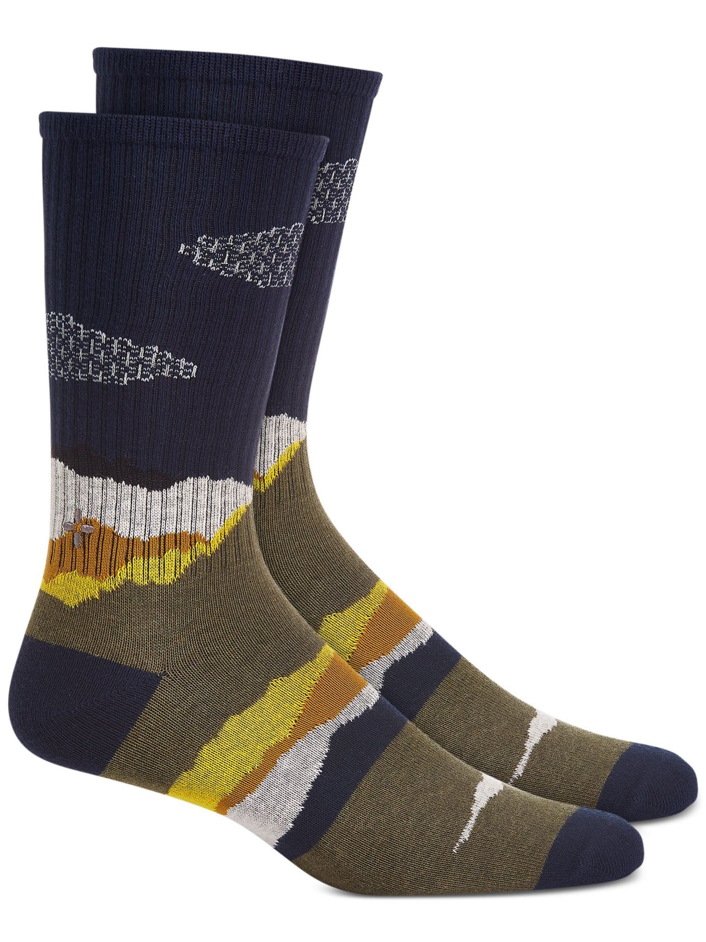 SUN STONE Mens Green Abstract Print Embroidered Logo At Ankle Ribbed Bold Casual Crew Socks 7-12