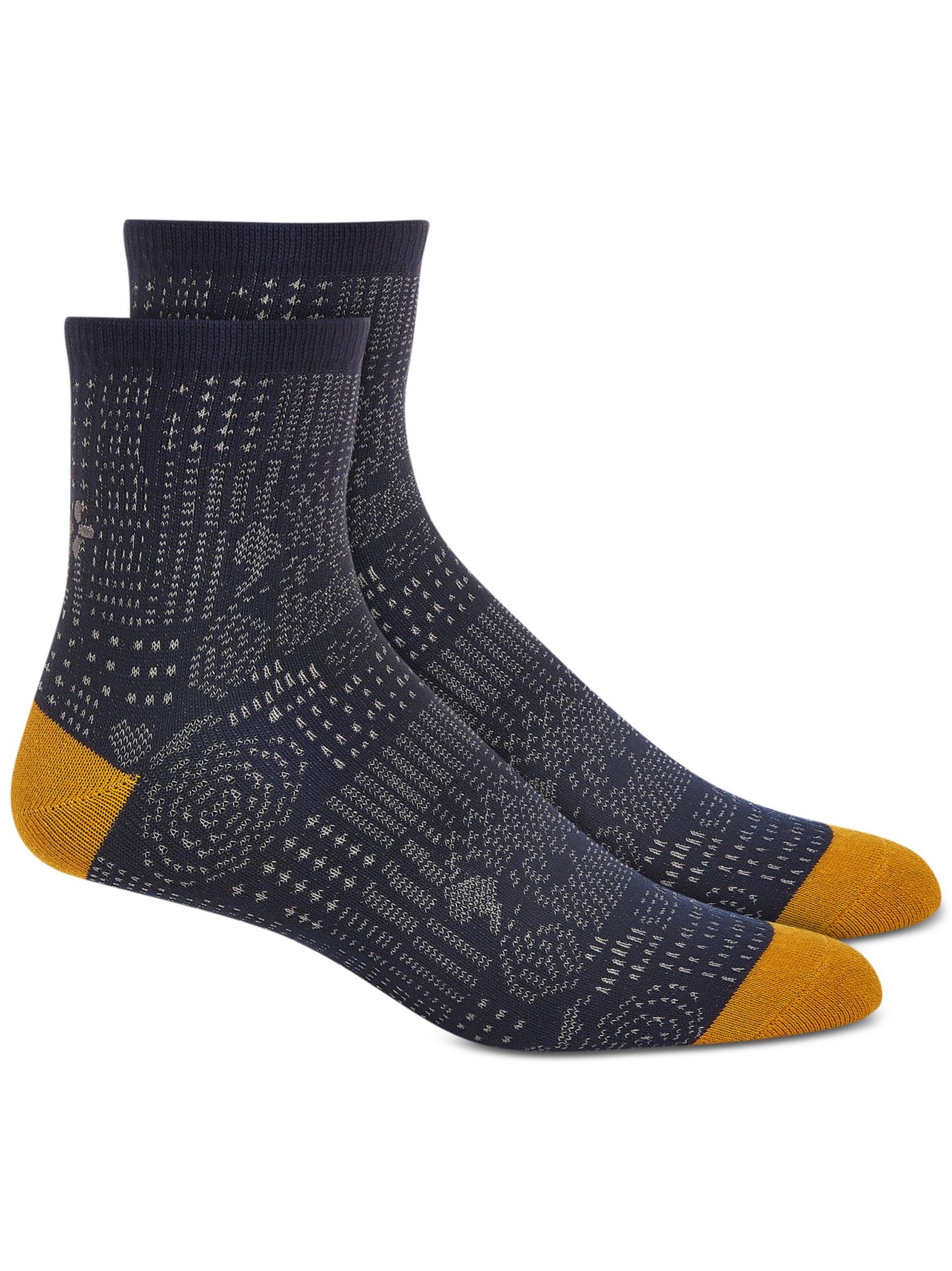 SUN STONE Mens Navy Geo Patchwork Logo Contrast Heel And Toe Stretch Ribbed Casual Quarter Socks 7-12