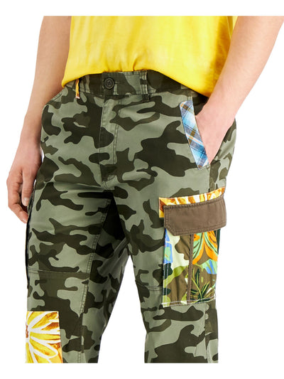 SUN STONE Mens Severin Green Camouflage Relaxed Fit Cargo Pants 31