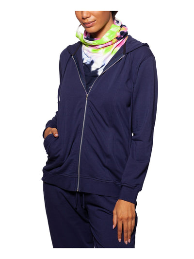 BAM BY BETSY & ADAM Womens Navy Zippered Pocketed Removable Face Mask Long Sleeve Hoodie Top M