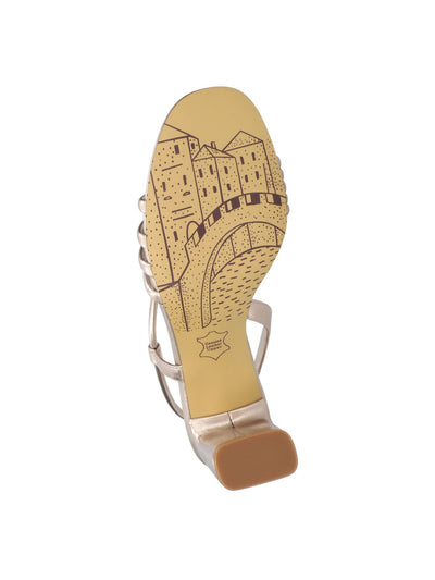 BELLA VITA Womens Beige Asymmetrical Padded Strappy Zariah Round Toe Block Heel Slip On Leather Dress Slingback Sandal 8 WW