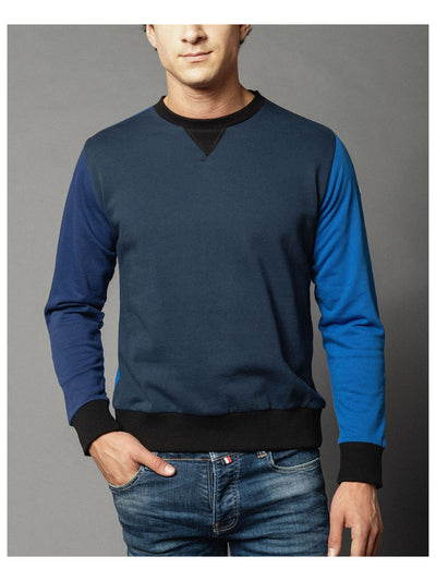 SERGE BLANCO Mens Navy Color Block Long Sleeve Crew Neck Classic Fit Sweatshirt S