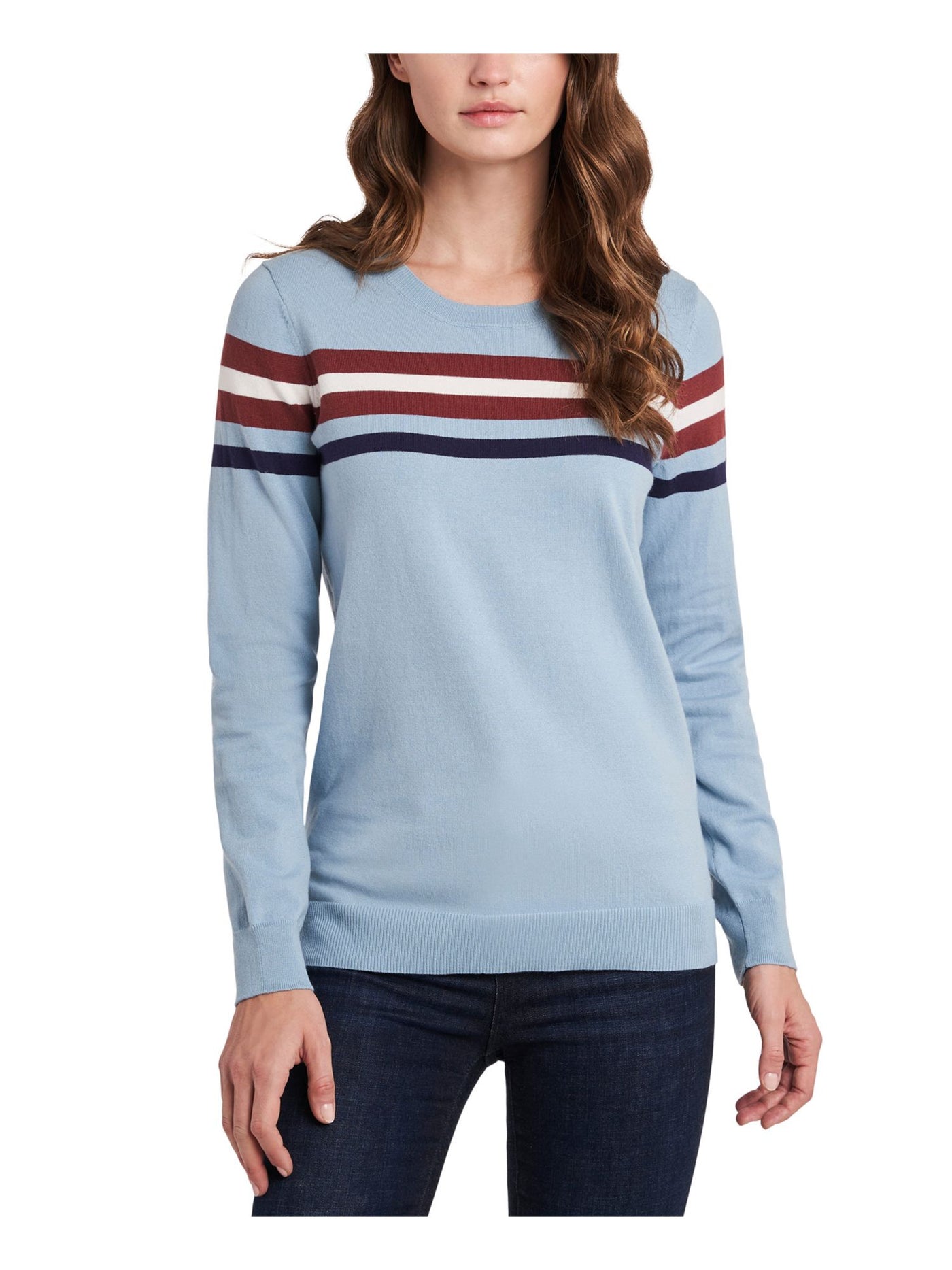 RILEY&RAE Womens Blue Cotton Co-ed Look Striped Long Sleeve Crew Neck Sweater XXS