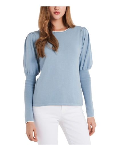 RILEY&RAE Womens Blue Stretch Ribbed Jewel Neck Sweater L