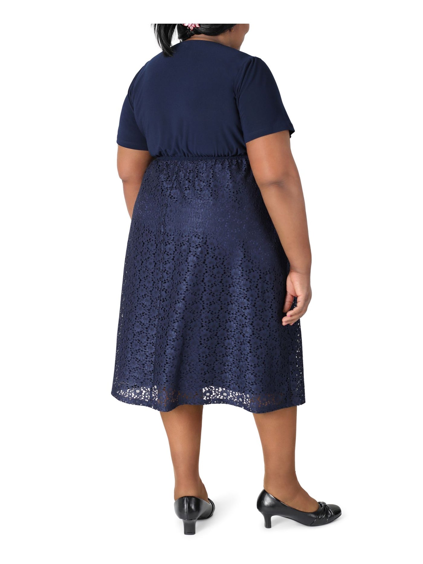 S & CO Womens Navy Tie Jersey-knit Short Sleeve Midi Evening Wrap Dress 2X