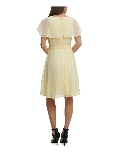 DKNY Womens Yellow Zippered Flounce Sleeves Flutter Sleeve V Neck Knee Length Party Fit + Flare Dress 10