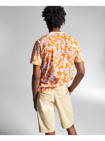 SUN STONE Mens Ouigi Theodore Orange Floral Short Sleeve Classic Fit Cotton T-Shirt L