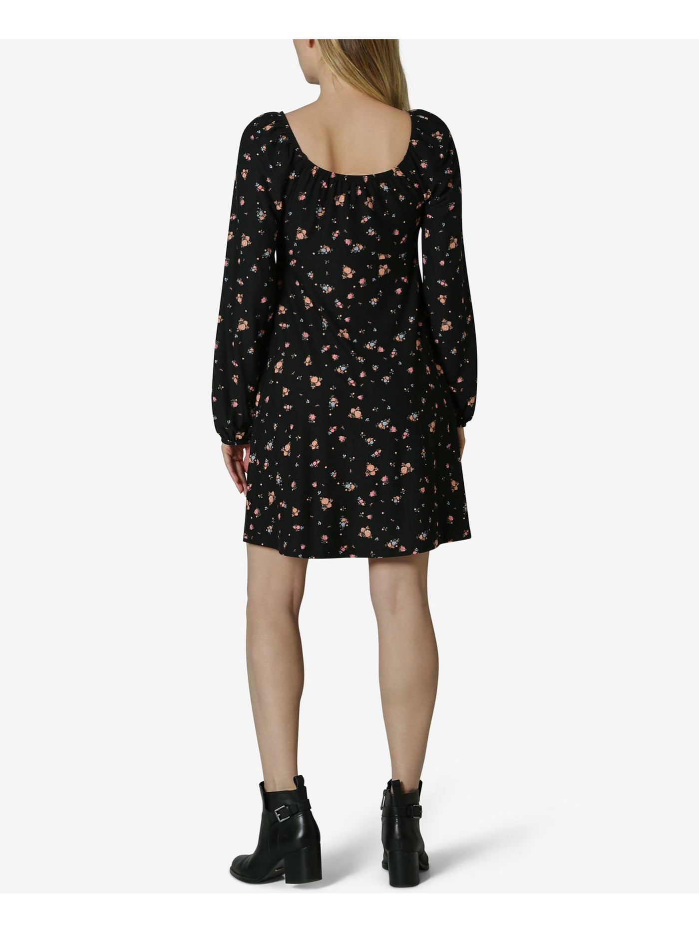 ULTRA FLIRT Womens Black Floral Raglan Sleeve Scoop Neck Short Shift Dress Juniors XL