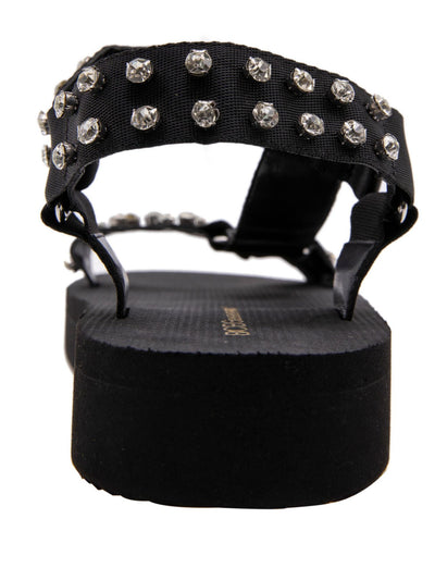 BCBGENERATION Womens Black Strappy Embellished Comfort Parna Round Toe Platform Slingback Sandal 6 M