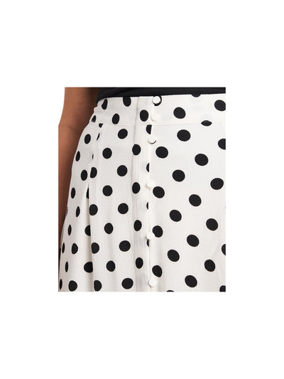 CECE Womens Ivory Zippered Front Button Detail Lined Polka Dot Below The Knee Wear To Work Pencil Skirt 0