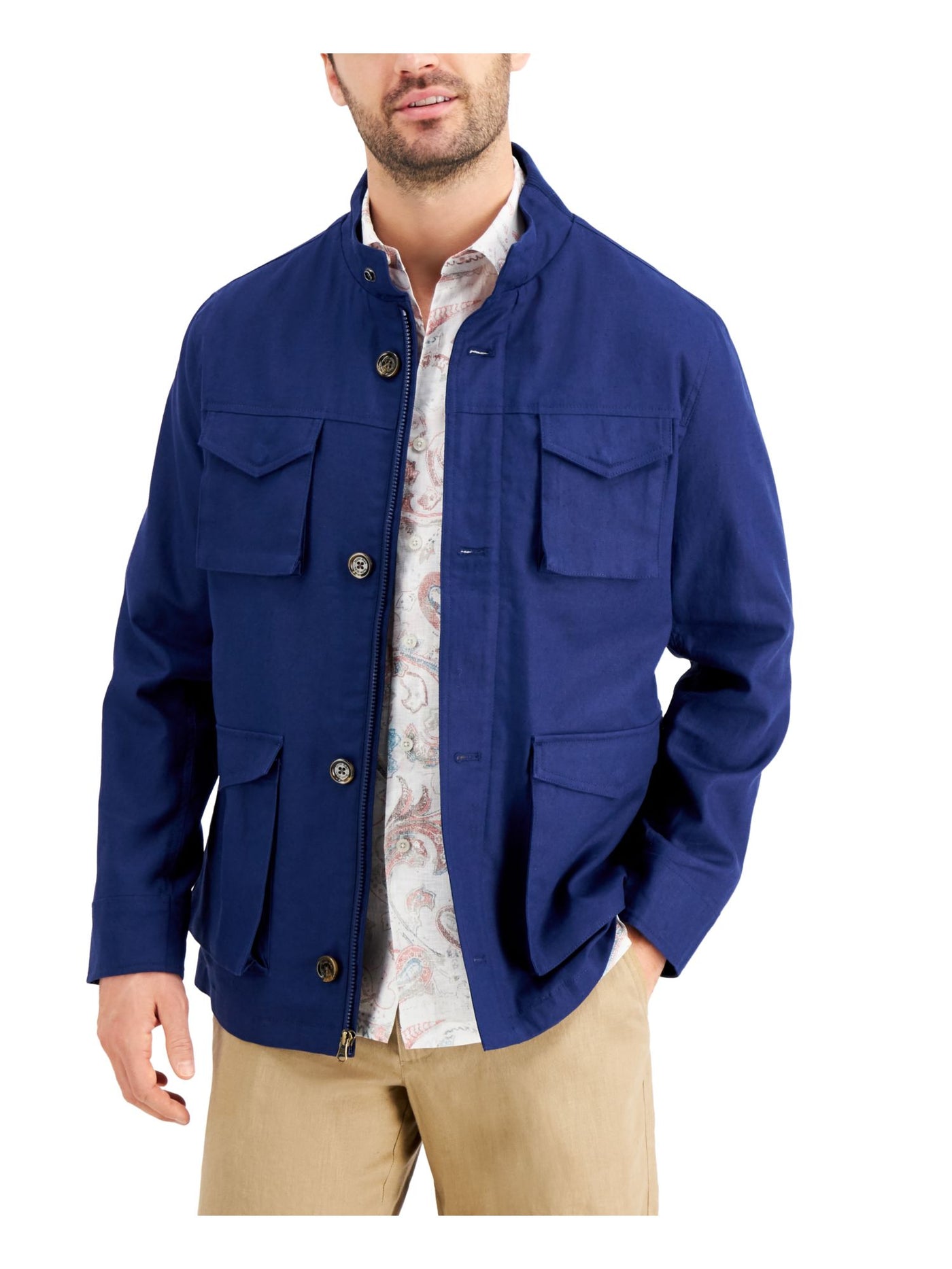 TASSO ELBA Mens Blue Cotton Zip Up Jacket S