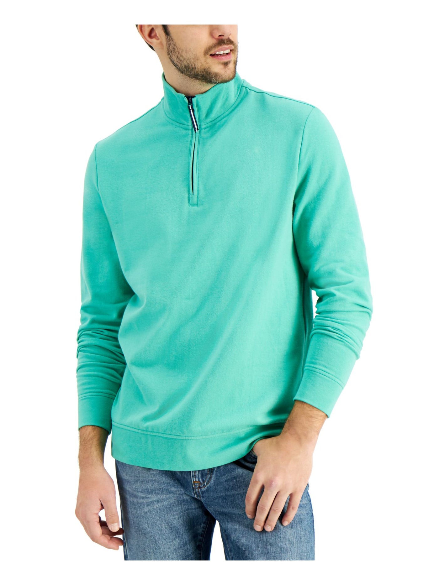 CLUBROOM Mens Light Blue Mock Neck Classic Fit Quarter-Zip Fleece Sweatshirt S
