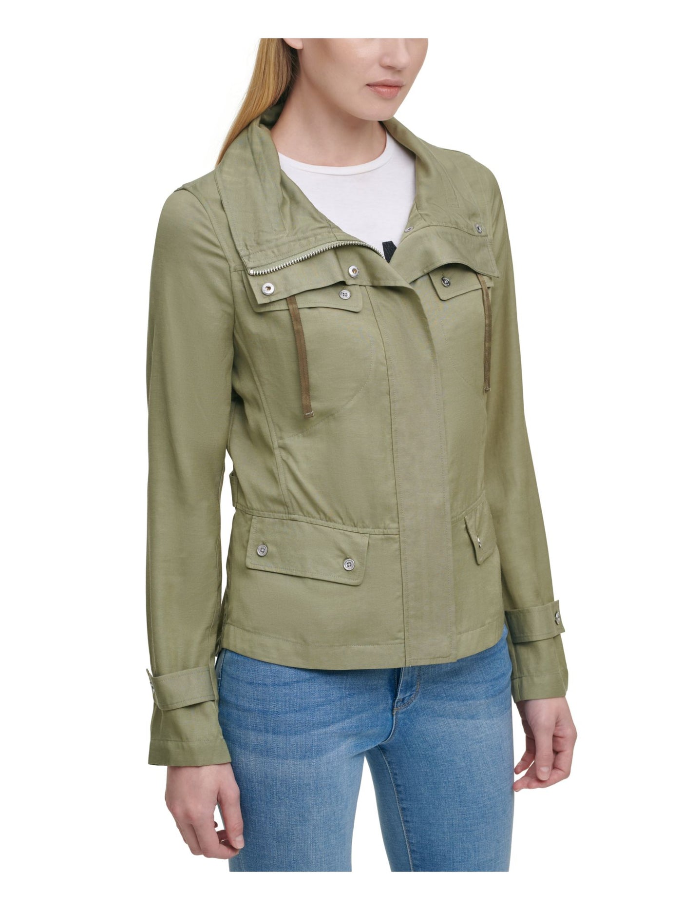 DKNY Womens Green Zippered Jacket L