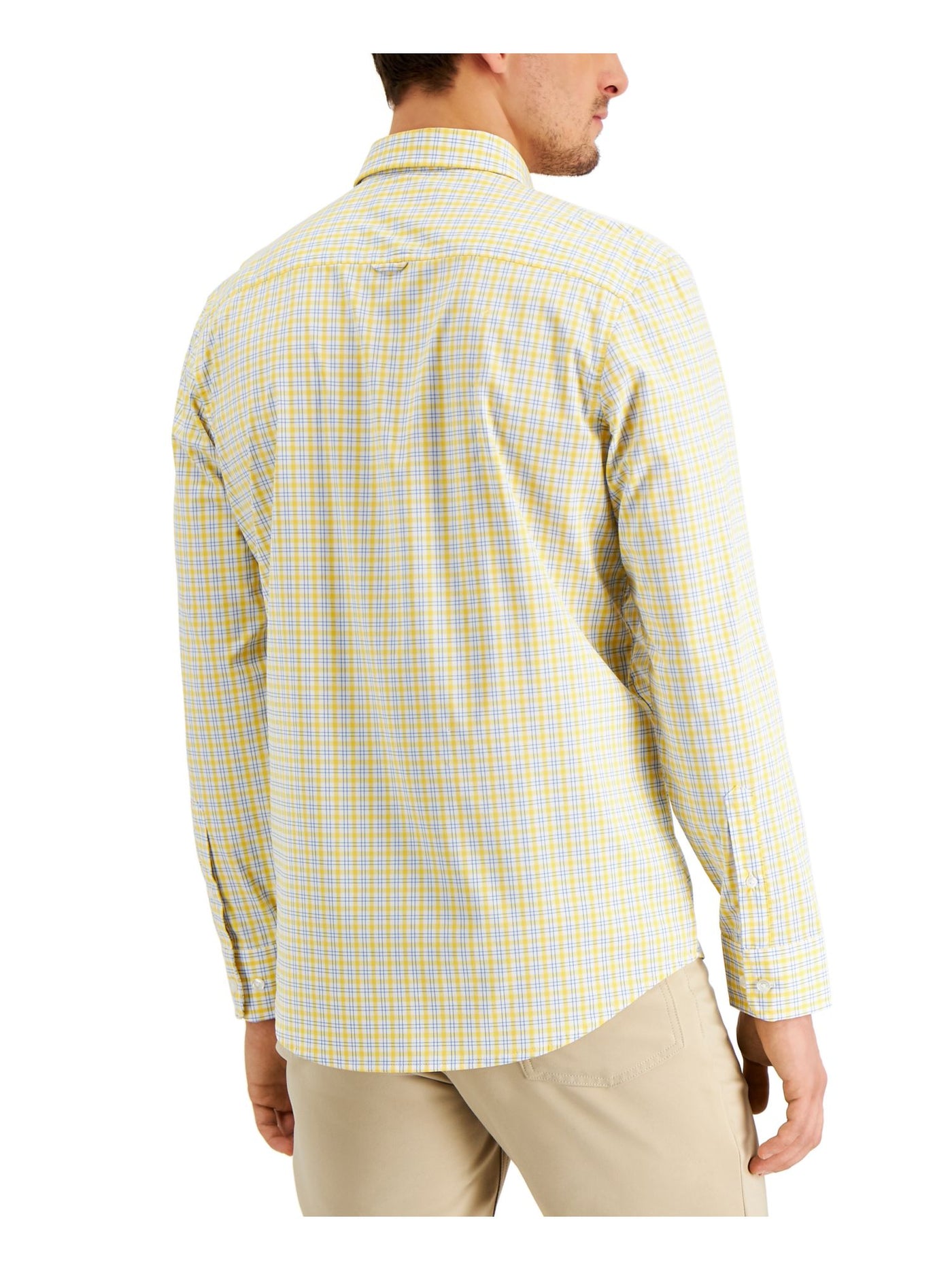 CLUBROOM Mens Yellow Lightweight, Pocket Plaid Classic Fit Button Down Performance Stretch Casual Shirt XL