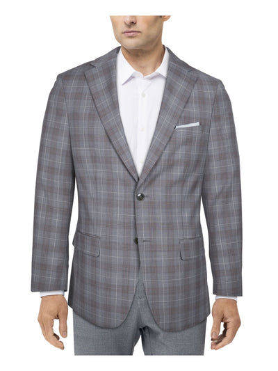 TALLIA Mens Gray Single Breasted, Plaid Slim Fit Stretch Suit Blazer 40L