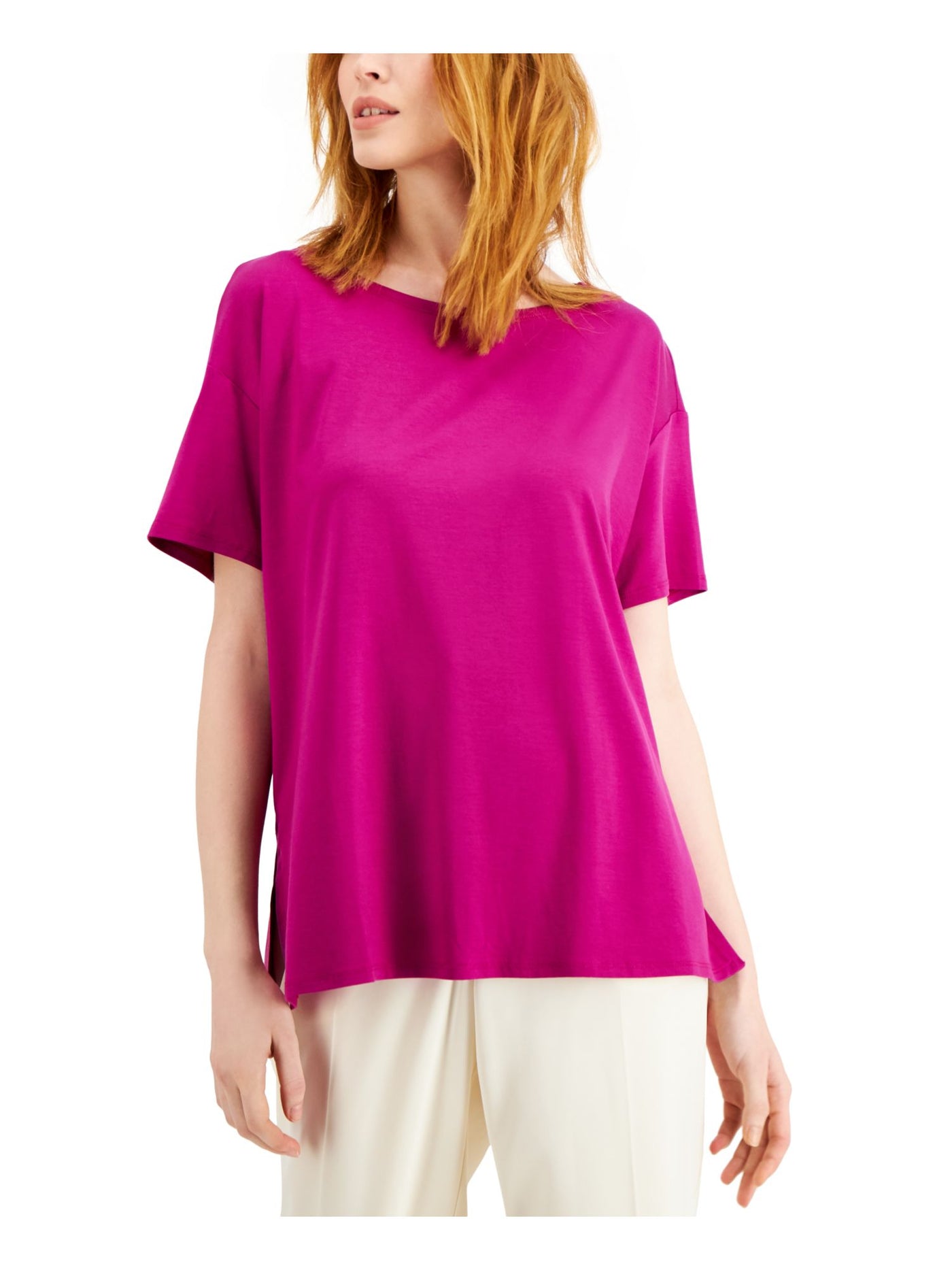 EILEEN FISHER Womens Pink Short Sleeve Boat Neck Top L