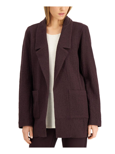 EILEEN FISHER Womens Purple Stretch Textured Pocketed Notched Collar Open Front Wear To Work Jacket M