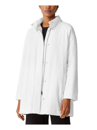 EILEEN FISHER Womens White Pocketed Stand Collar Snap Front Zip Up Winter Jacket Coat M
