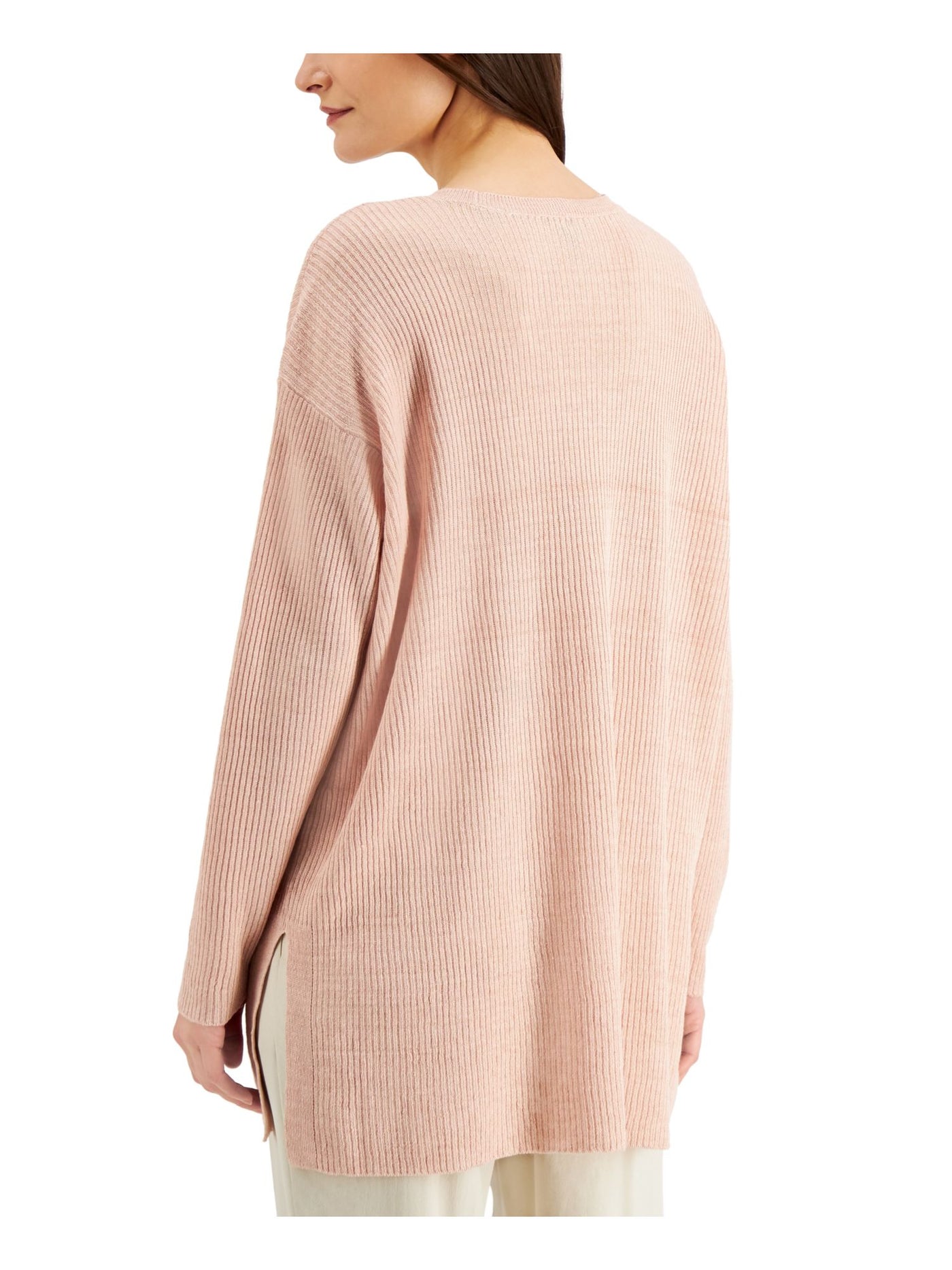 EILEEN FISHER Womens Pink Slitted Long Sleeve Round Neck Sweater M