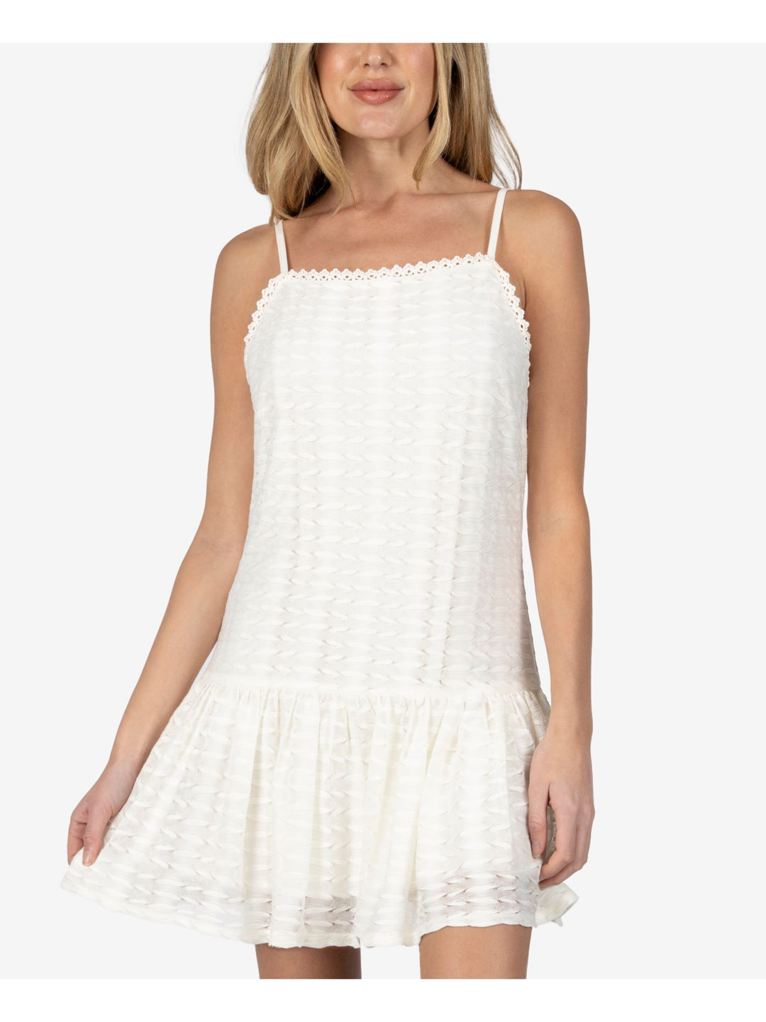 SPEECHLESS Womens Ivory Lace Crochet Trim; Drop Waist Sleeveless Squar –  Bobbi + Bricka