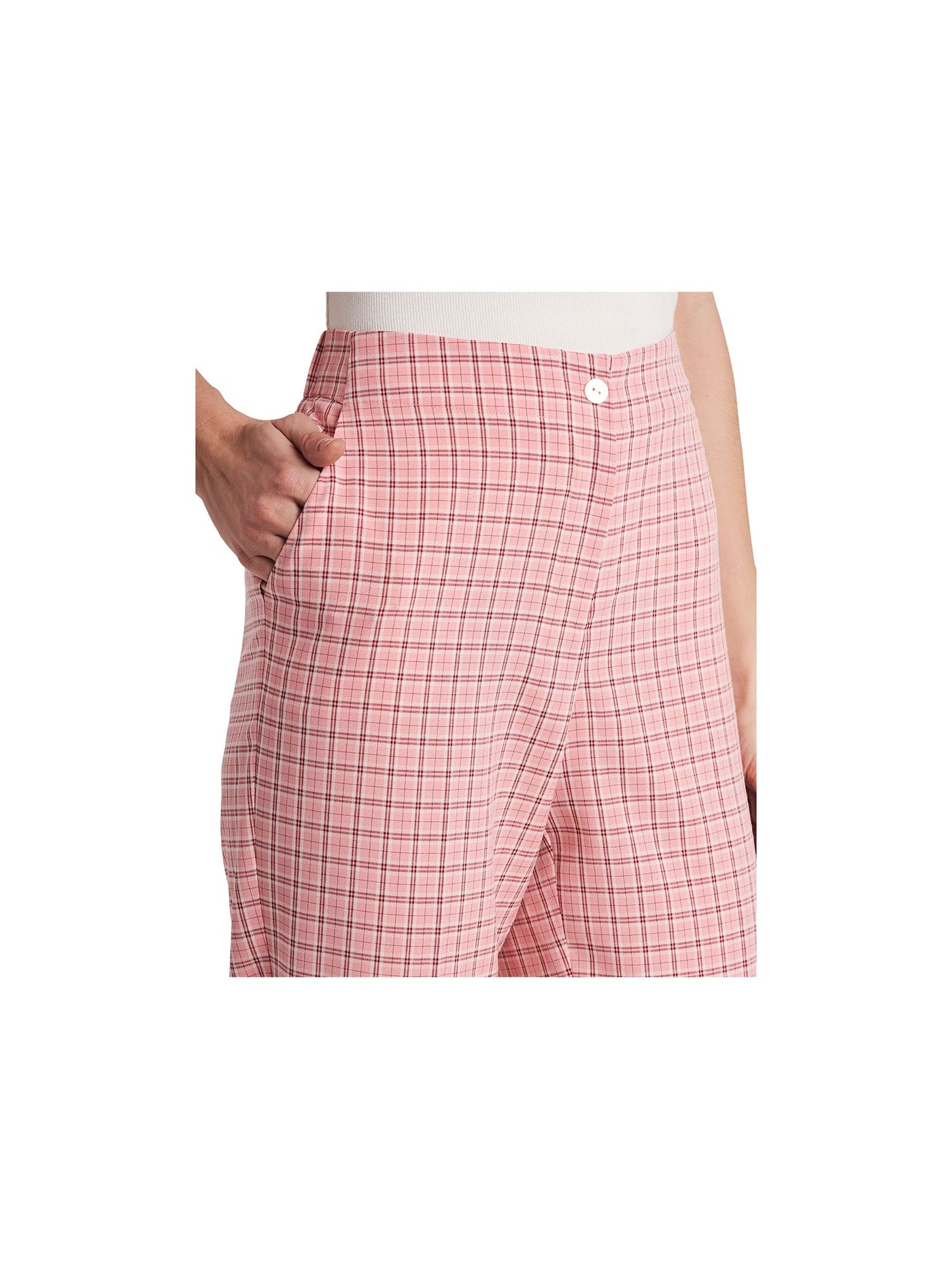 RILEY&RAE Womens Pink Stretch Zippered Pocketed Cuffed Hem Plaid Straight leg Pants 0