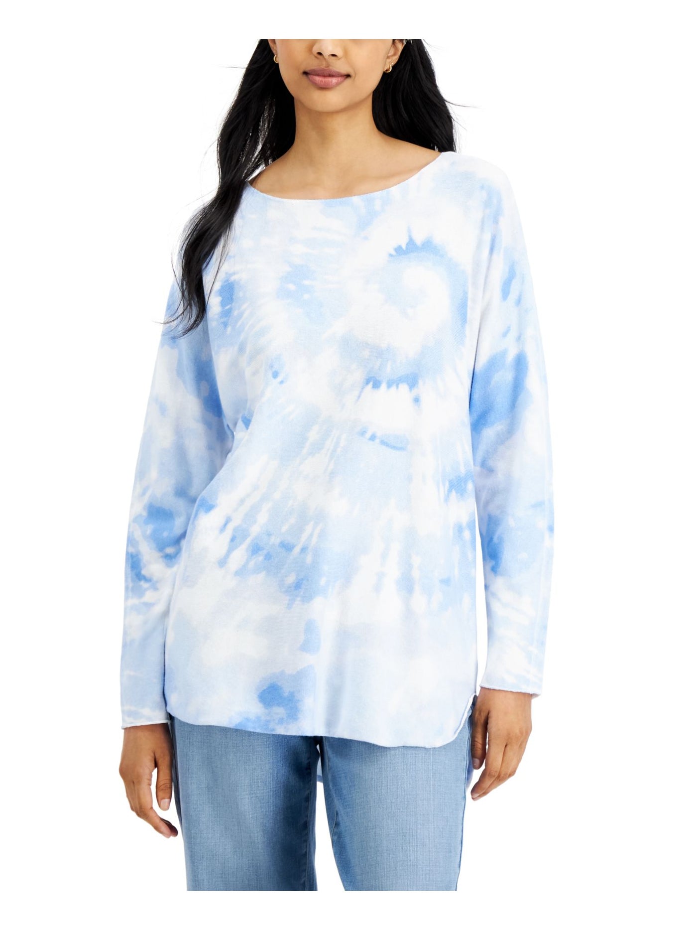 INC Womens Light Blue Tie Dye Long Sleeve Boat Neck Sweater Size: M