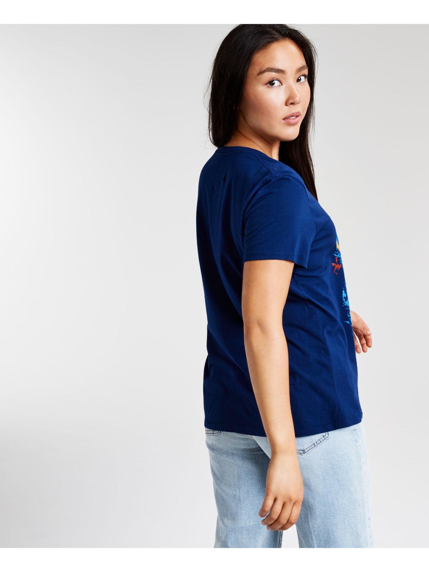 HYBRID APPAREL Womens Blue Stretch Graphic Short Sleeve Crew Neck T-Shirt Juniors S