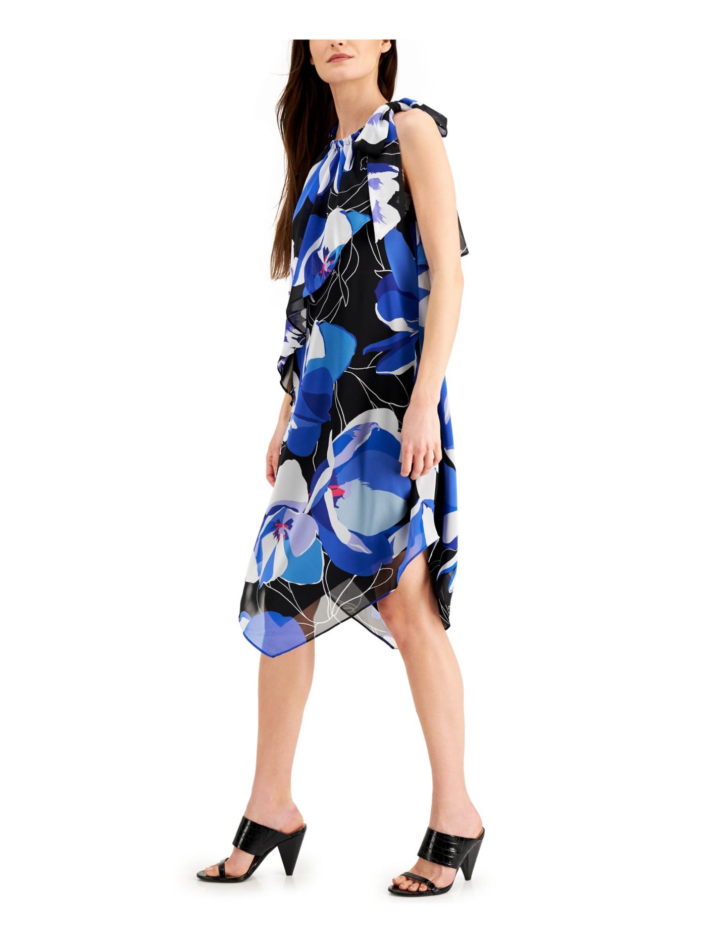 INC DRESS Womens Blue Tie Floral Halter Below The Knee Party Shift Dress 10