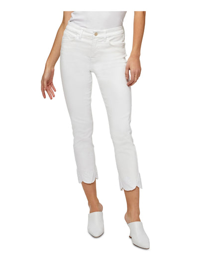 Jen 7 By 7 For All Mankind Womens White Denim Pocketed Zippered Scalloped Hem Mid Rise Ankle Straight leg Jeans 12