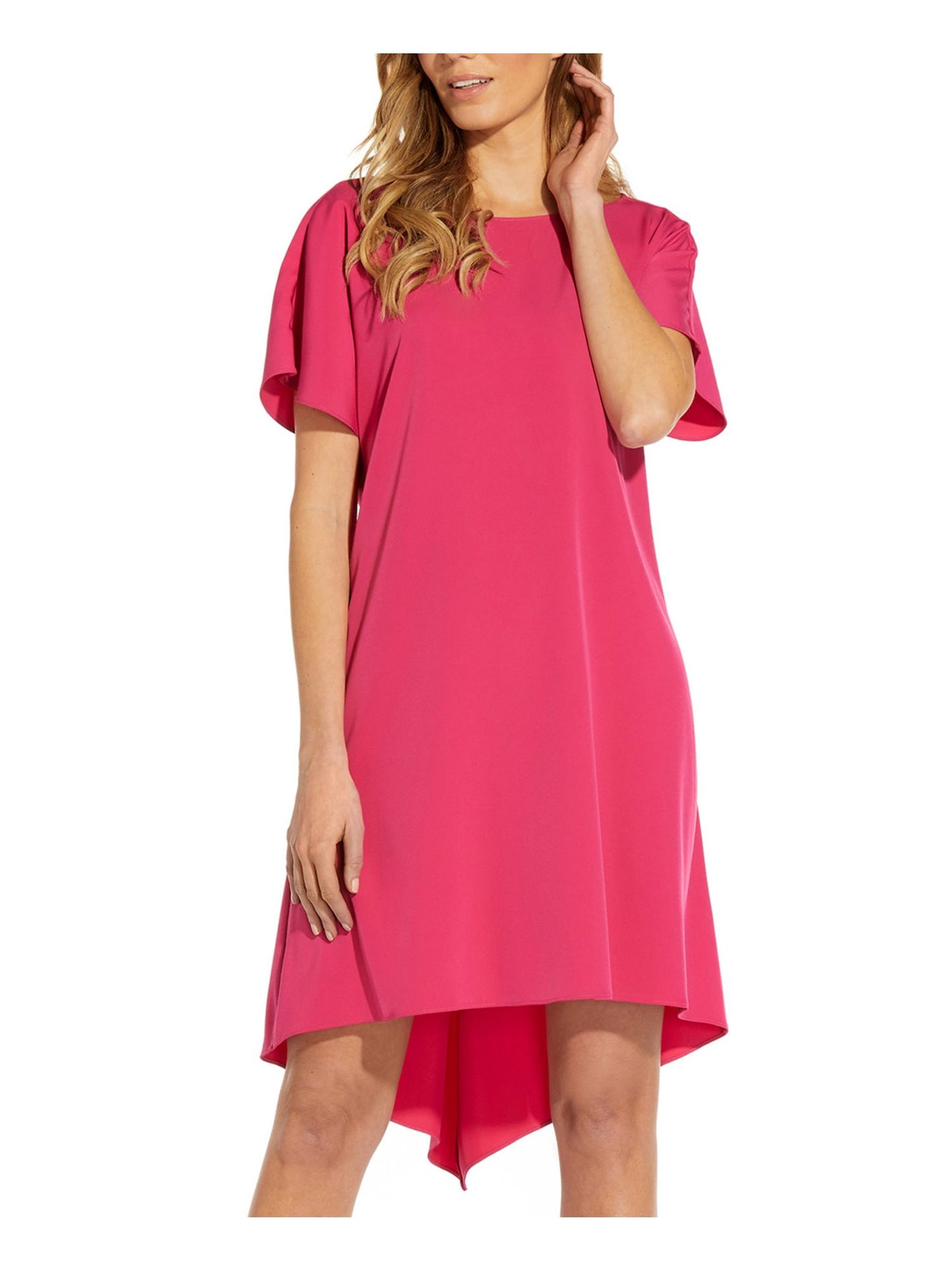 ADRIANNA PAPELL Womens Pink Short Sleeve Boat Neck Below The Knee Evening Hi-Lo Dress 0