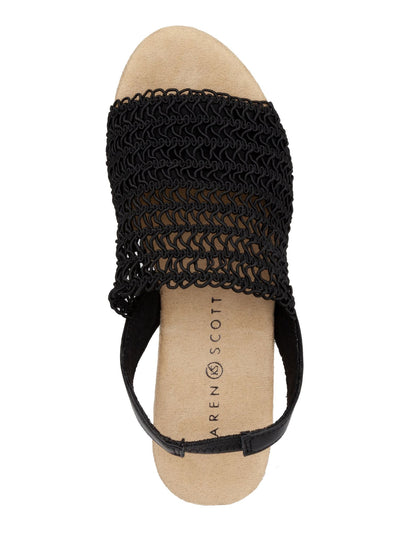 KAREN SCOTT Womens Black Macramã© Cork Look Wedge Macramã© Vamp Cushioned Meriamm Almond Toe Wedge Slip On Slingback Sandal 8.5 M