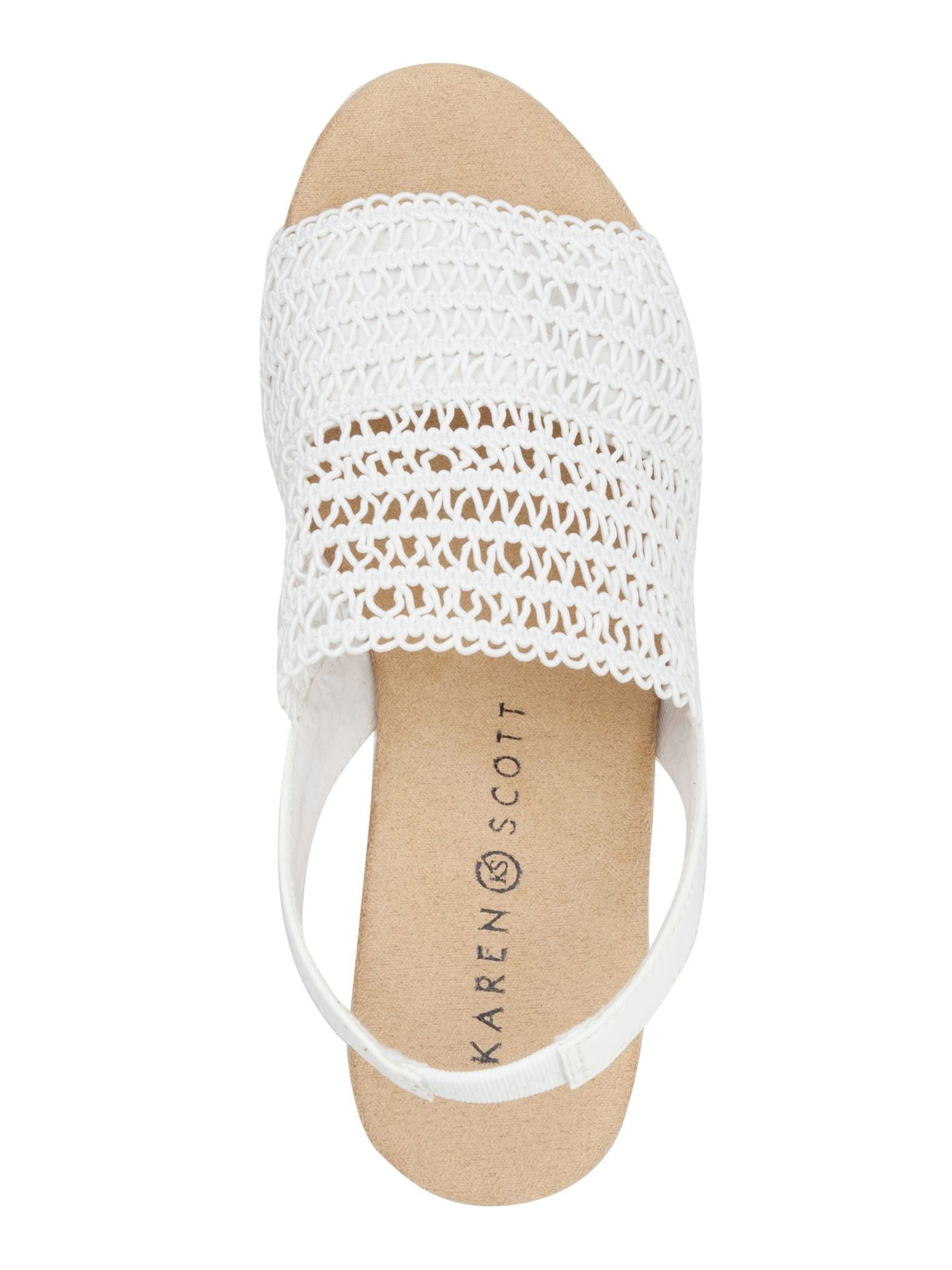 KAREN SCOTT Womens White Macramã© Cork Look Wedge Cushioned Breathable Meriamm Almond Toe Wedge Slip On Slingback Sandal 9 M