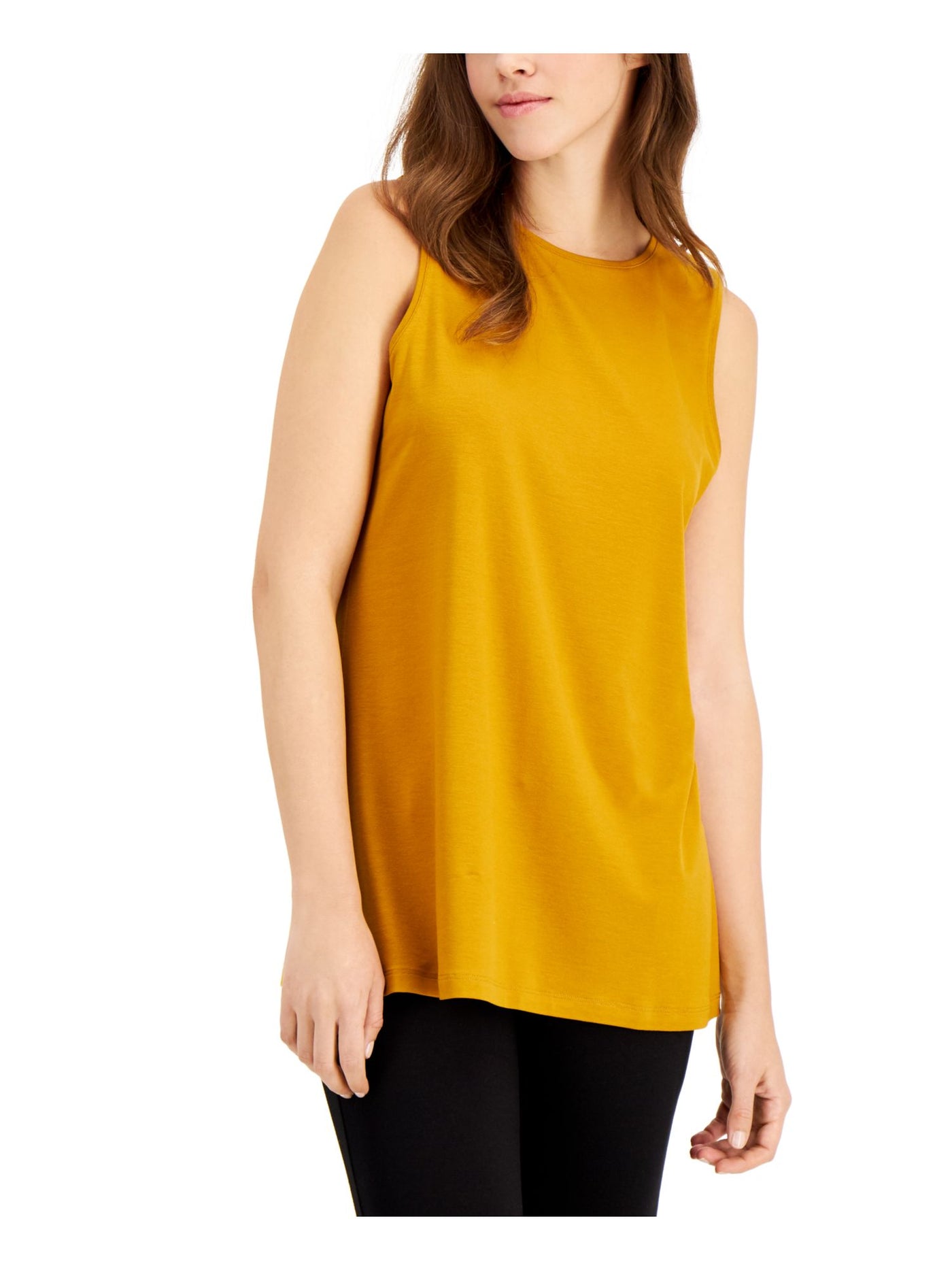 EILEEN FISHER Womens Gold Stretch Crew Neck Tunic Top XL