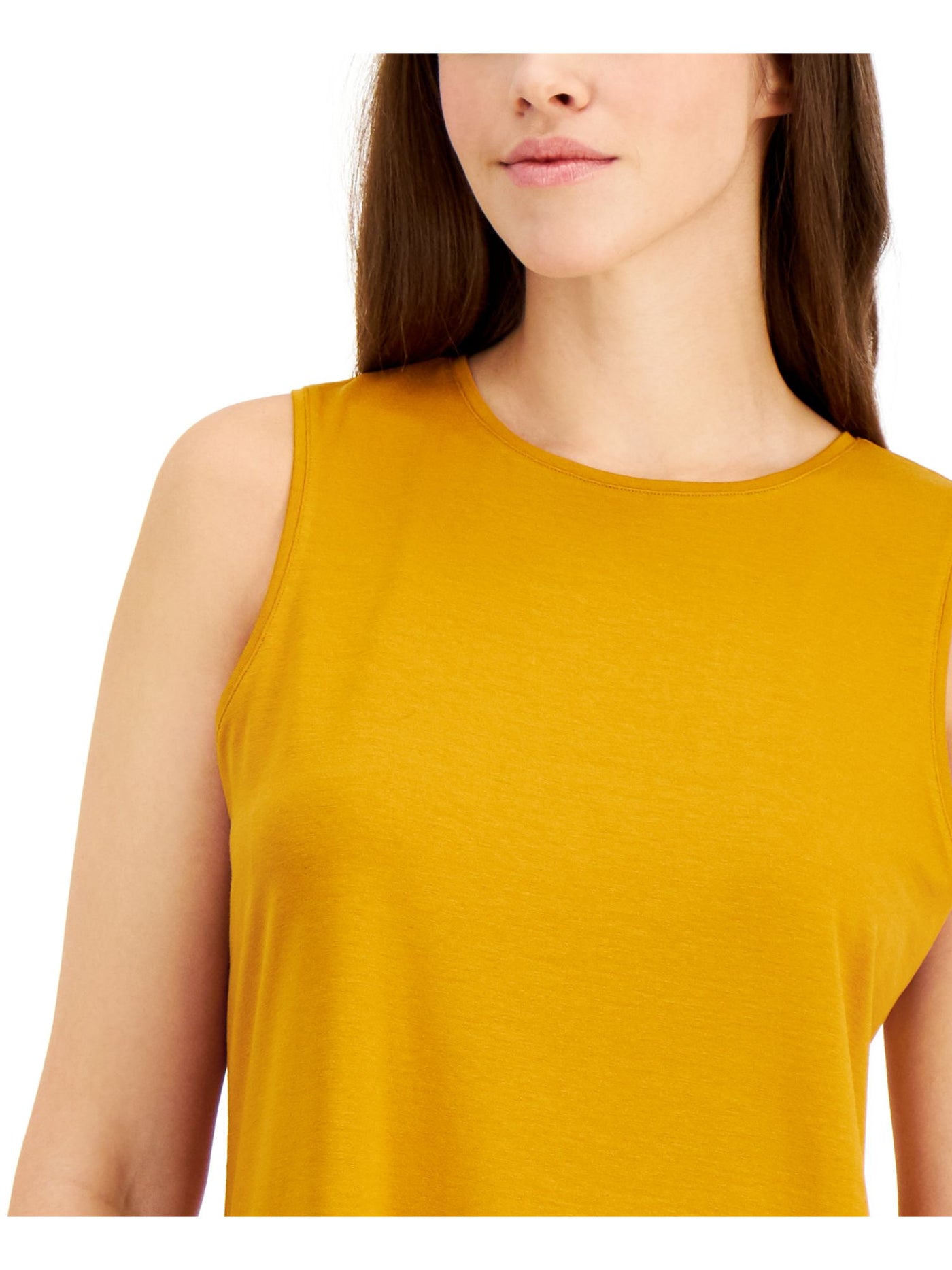 EILEEN FISHER Womens Gold Stretch Crew Neck Tunic Top M