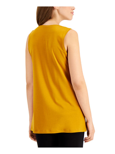 EILEEN FISHER Womens Gold Stretch Crew Neck Tunic Top S