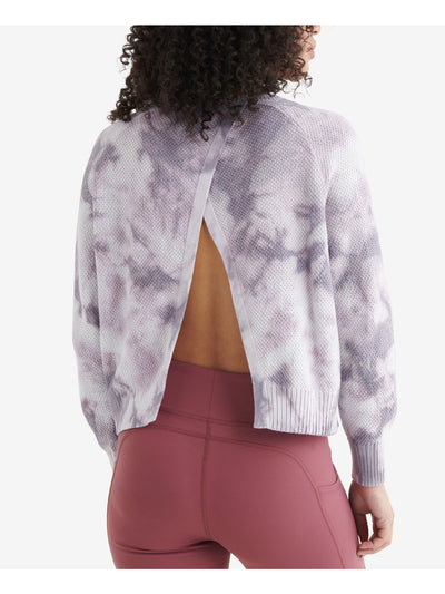 LUCKY BRAND Womens Purple Knit Ribbed Textured Open Back Tie Dye Long Sleeve Jewel Neck Sweater M