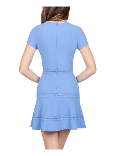 B DARLIN Womens Light Blue Short Sleeve Jewel Neck Short Fit + Flare Dress Juniors 5\6