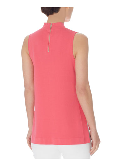 ANNE KLEIN Womens Pink Stretch Zippered Ribbed Sleeveless Mock Neck Sweater S