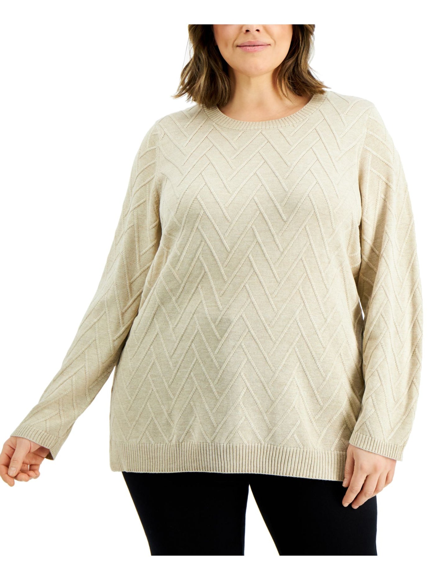 CALVIN KLEIN Womens Beige Long Sleeve Crew Neck Sweater Plus 2X