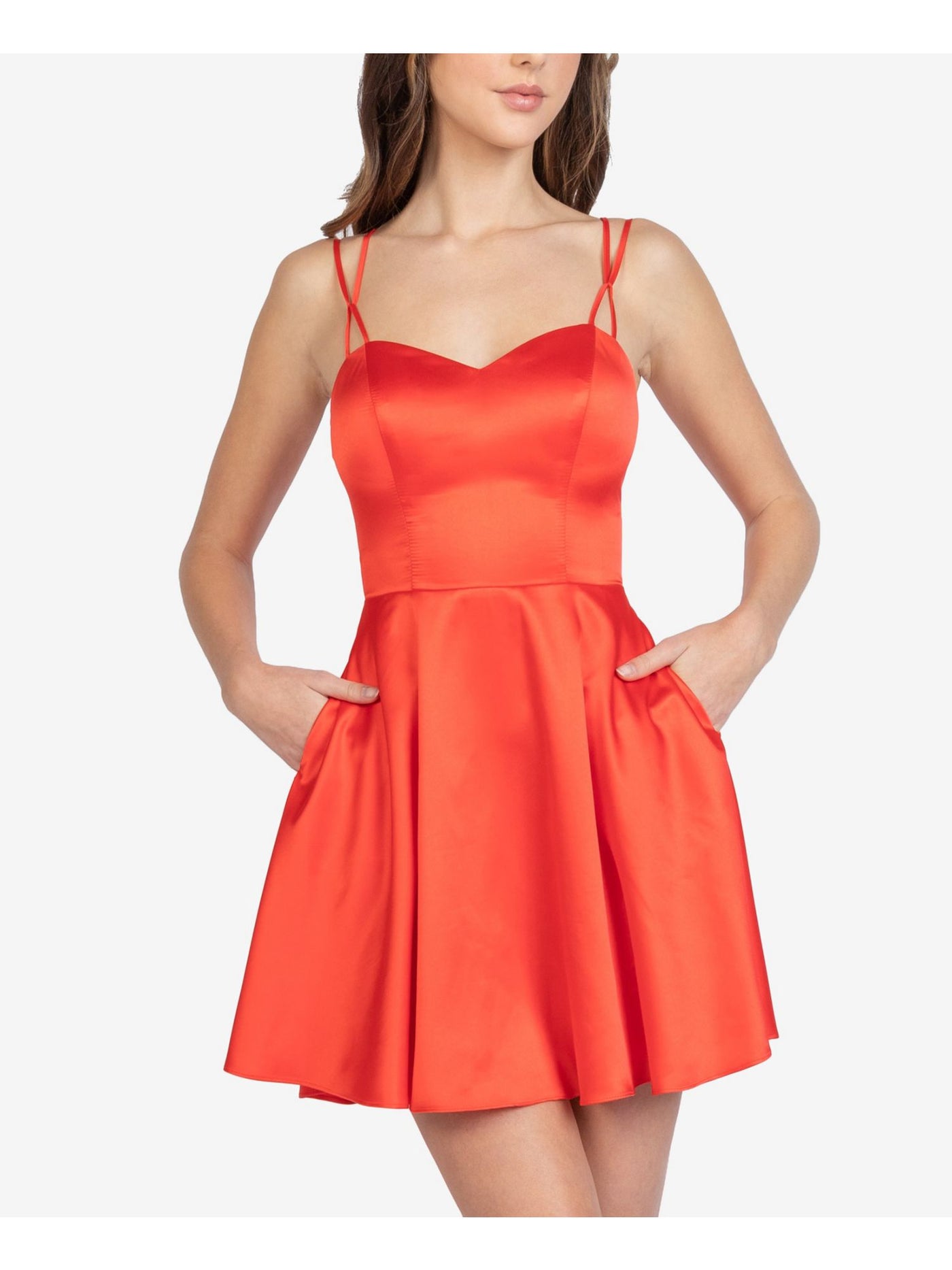 B DARLIN Womens Red Spaghetti Strap Sweetheart Neckline Short Cocktail Fit + Flare Dress Juniors 9\10