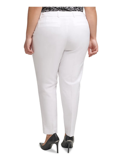 CALVIN KLEIN Womens White Stretch Zippered Slim-fit Mid-rise Wear To Work Straight leg Pants Plus 20W