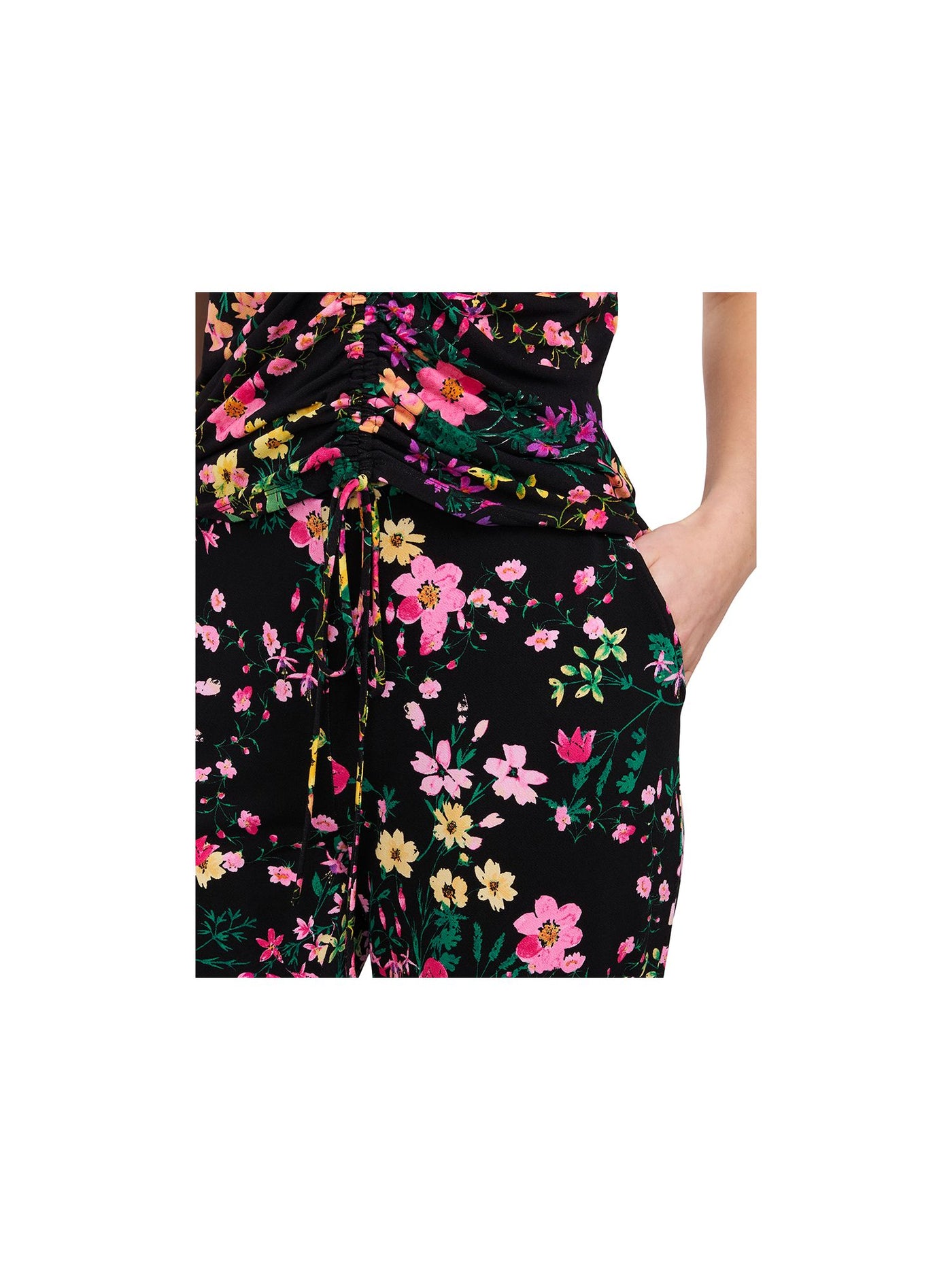 RILEY&RAE Womens Black Stretch Pocketed Elastic Waist Pull On Style Floral Cuffed Pants XS