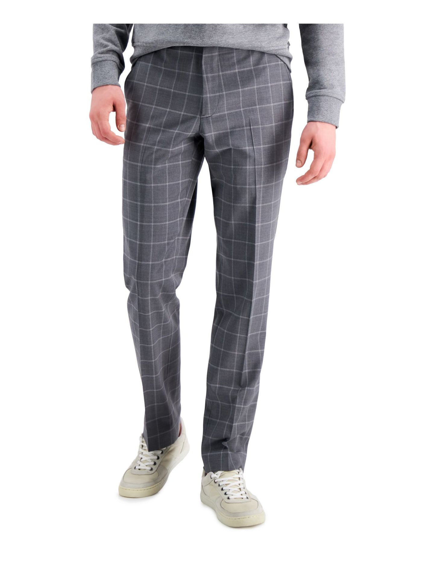 ARMANI EXCHANGE Mens Gray Flat Front, Plaid Slim Fit Stretch Suit Separate Pants 32 Waist