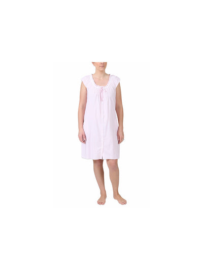 MISS ELAINE Intimates Pink Tie Pleated Striped Nightgown S