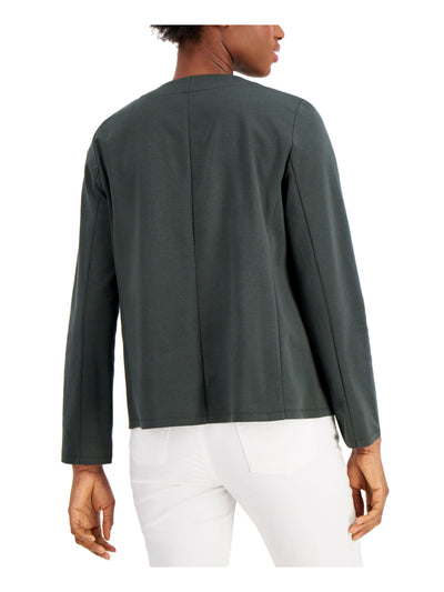 EILEEN FISHER Womens Green Pocketed Long Sleeve Jewel Neck Wear To Work Zip Up Jacket Petites PL