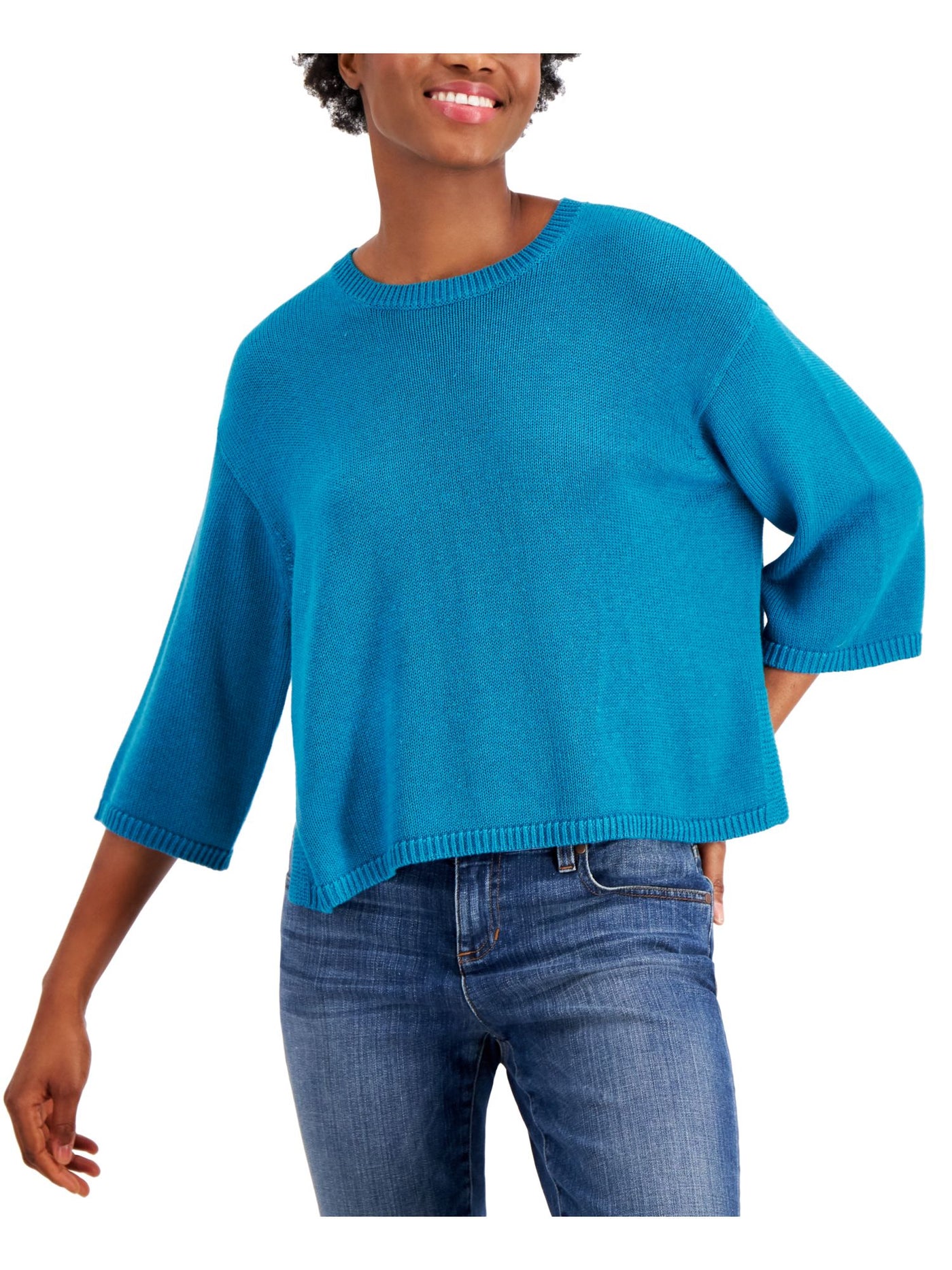 EILEEN FISHER Womens Turquoise Crew Neck Top L