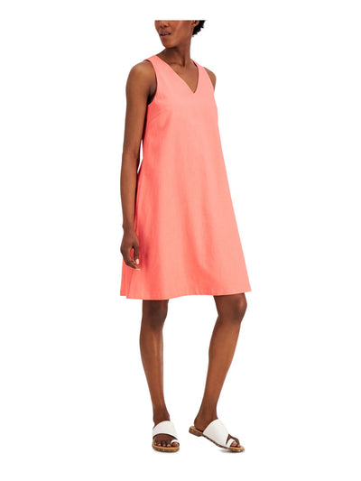 ANNE KLEIN Womens Coral Zippered Unlined Sleeveless V Neck Above The Knee A-Line Dress S