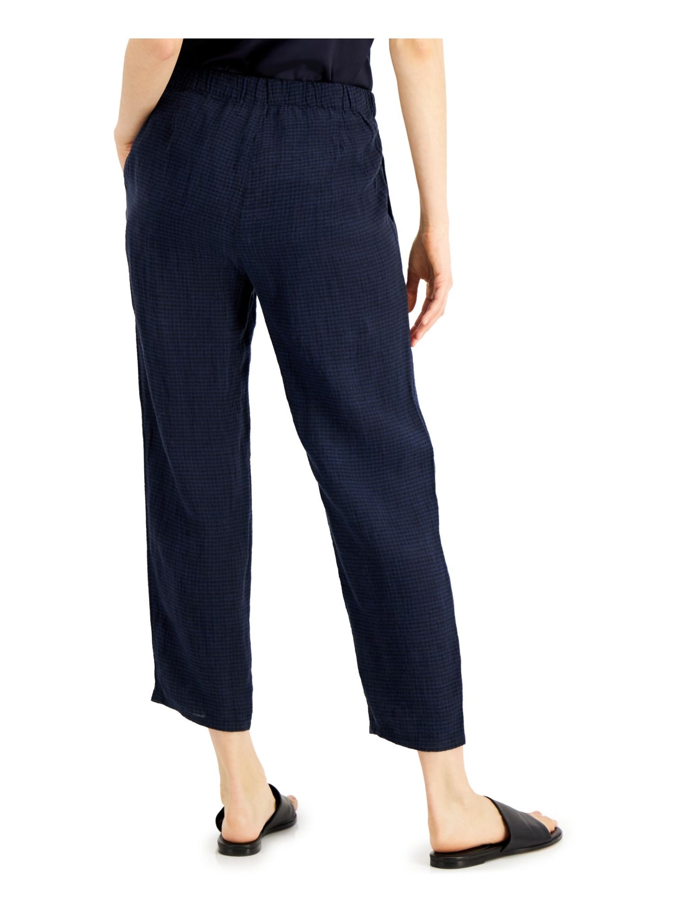 EILEEN FISHER Womens Blue Stretch Pleated Pocketed Elastic Waist Wear To Work Straight leg Pants S